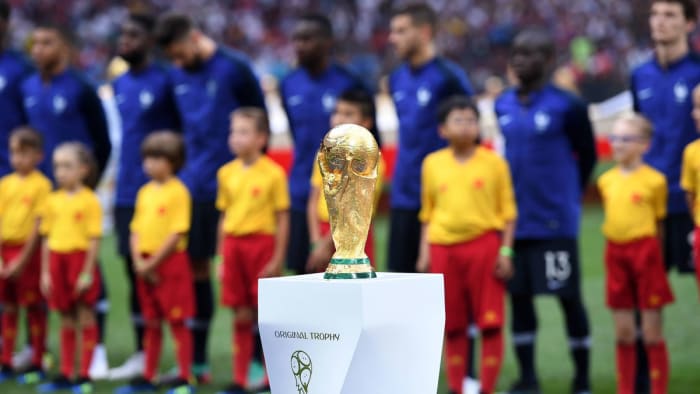 The FIFA World Cup trophy at the 2018 final in Russia
